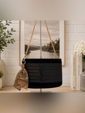 Saint Laurent Black Quilted Velvet Cosmetic/Beauty Bag GWP item